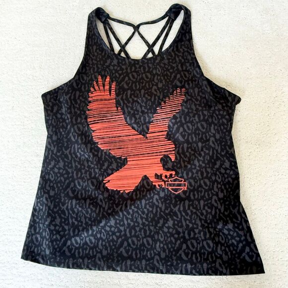 Harley-Davidson Athletic Tank Top Signature Logo Animal Print Strappy With Shelf - Picture 1 of 12